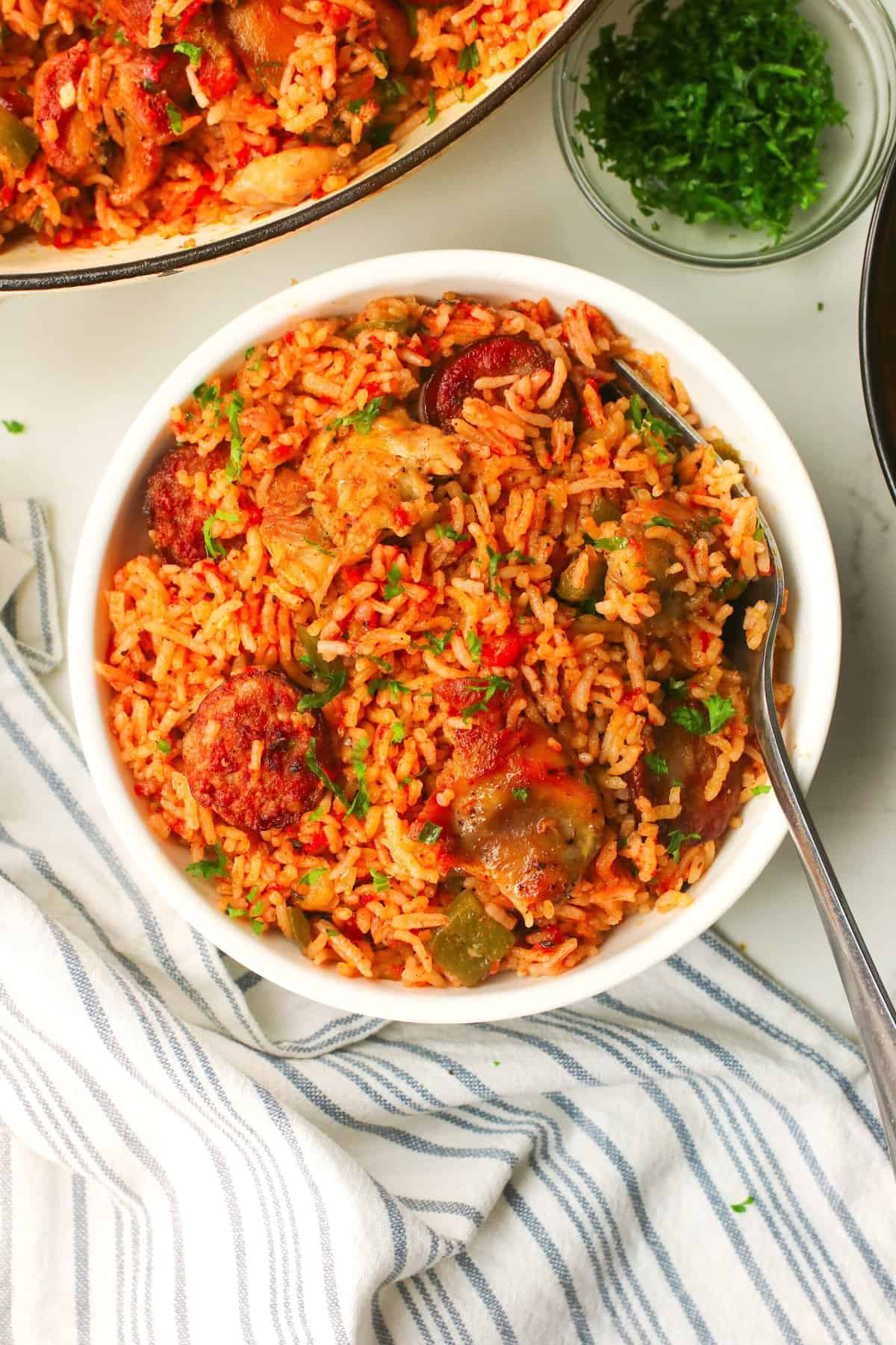 Enjoying a ridiculously delicious bowl of chicken jambalaya