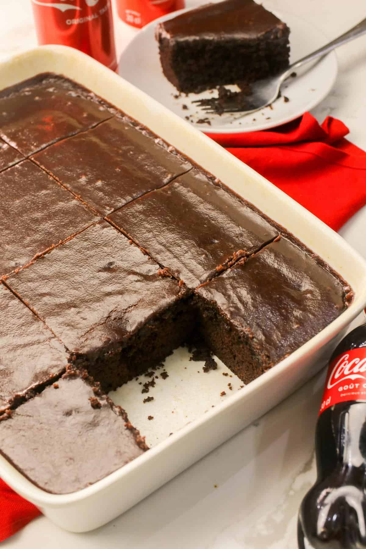 Slicing up and serving freshly made Coca-Cola cake for the win