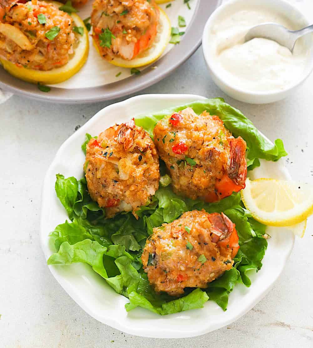 Ready to enjoy crab stuffed shrimp arranged on a bed of lettuce for an impressive appetizer