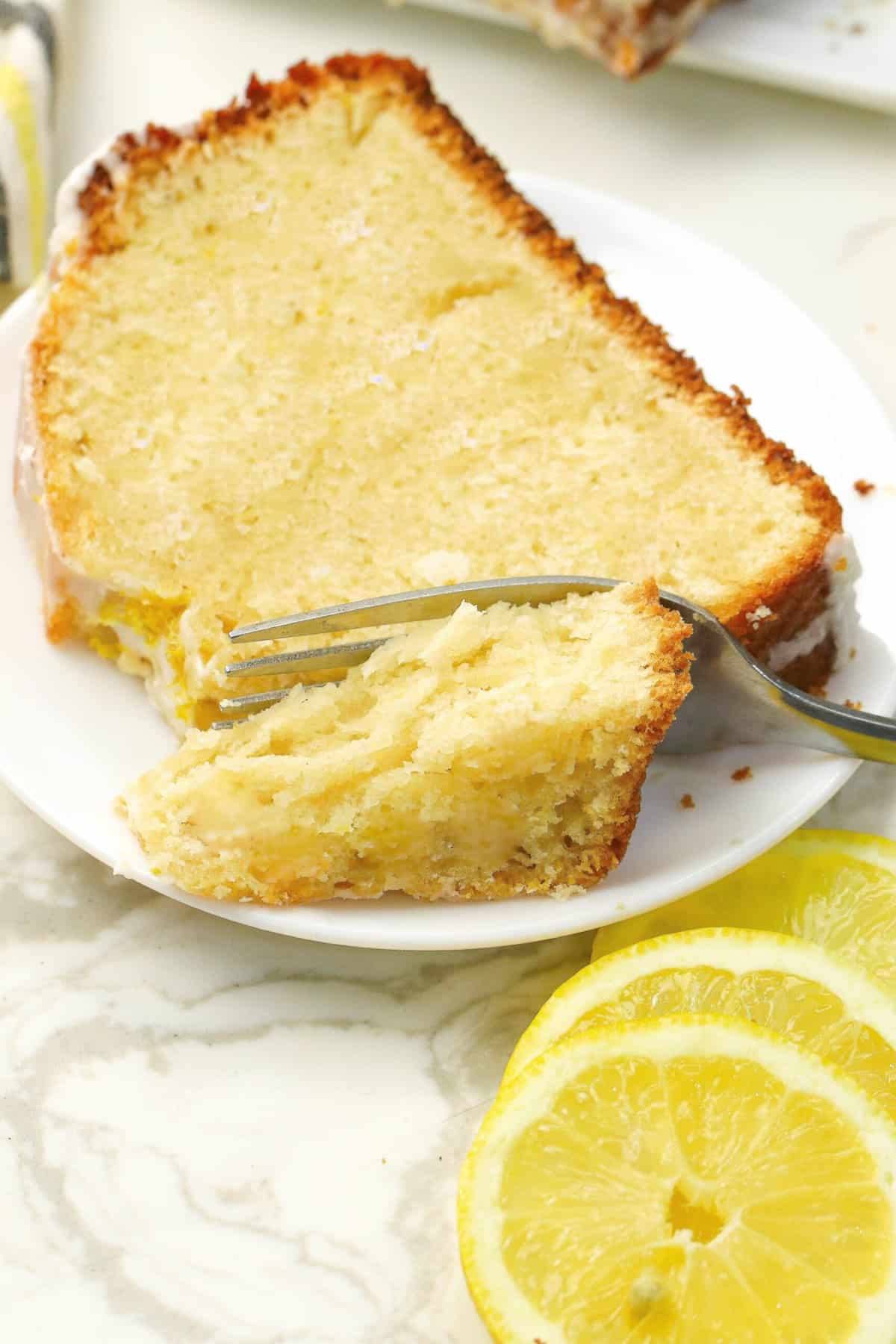 Enjoying a ridiculously decadent slice of lemon yogurt cake