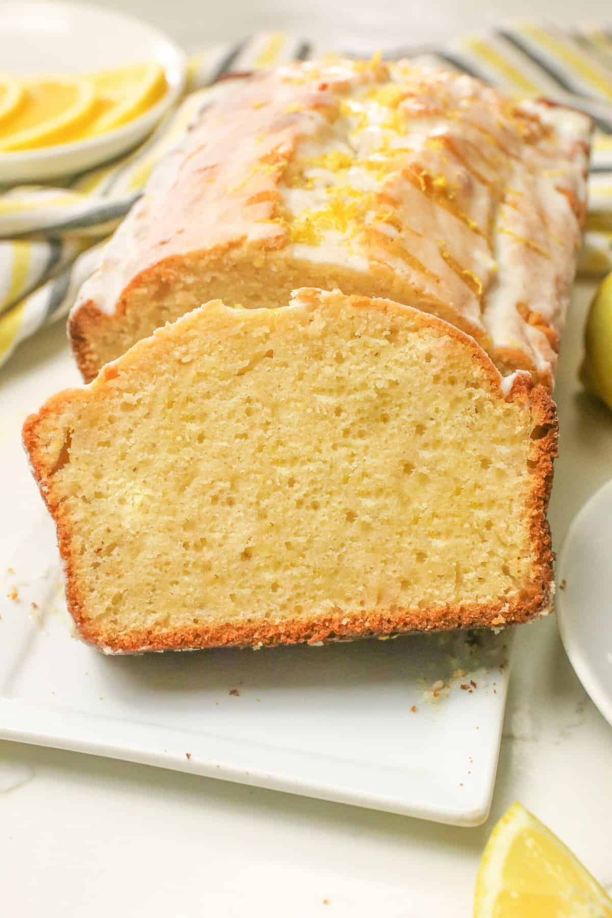 Slicing up an insanely delicious lemon yogurt cake