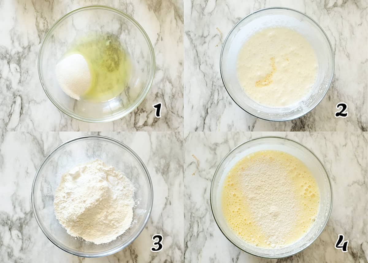 Whip the egg white (or whole egg), add vanilla, slowly mix in the dry ingredients