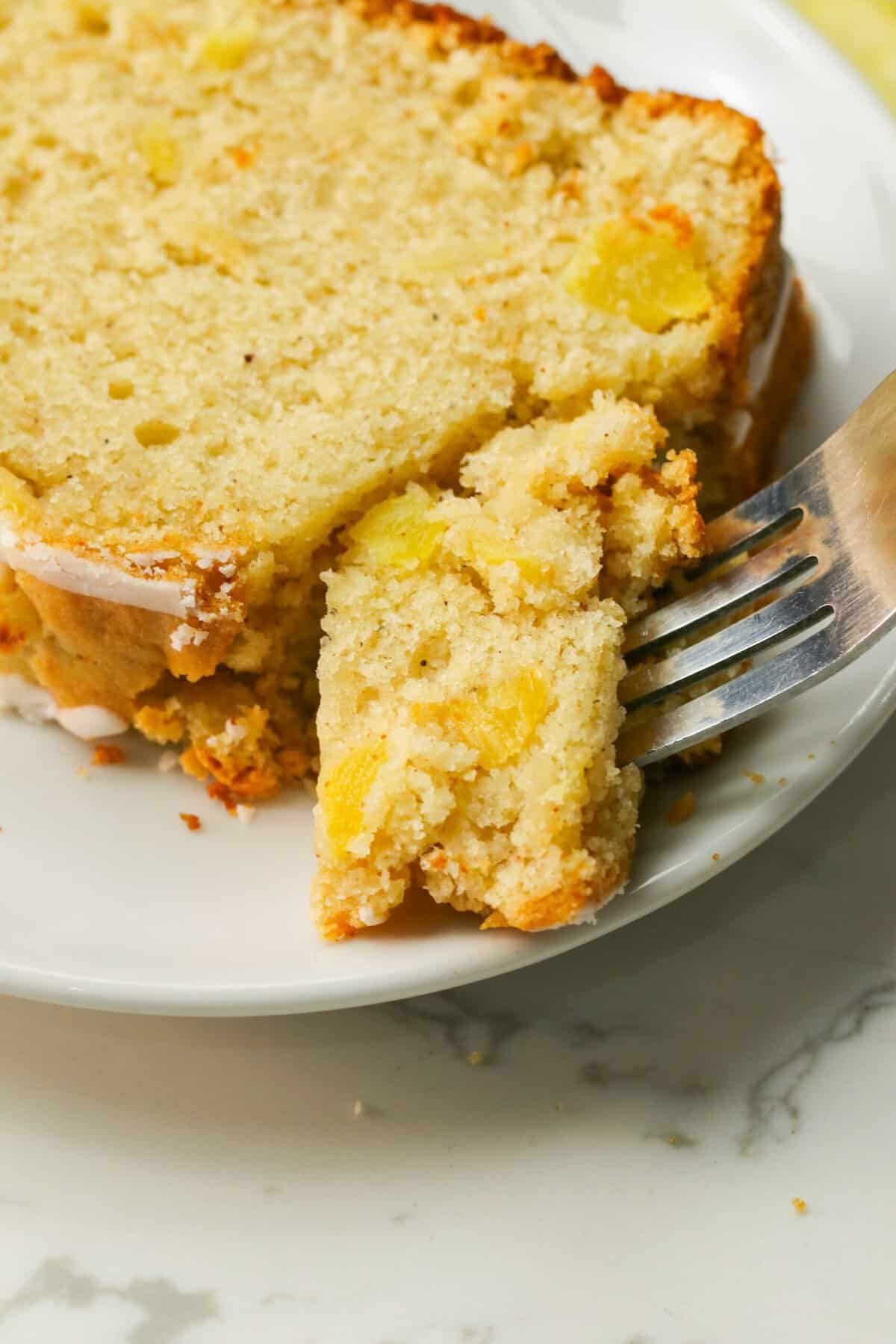 Enjoying a forkful of insanely satisfying pineapple bread