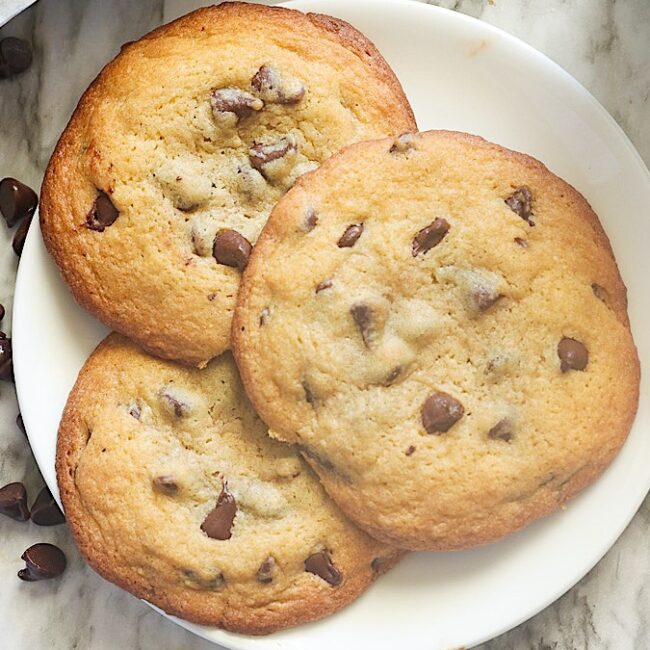 Freshly baked soft chocolate chip cookies