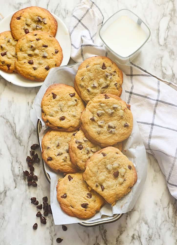 Serving up a platter of decadently soft chocolate chip cookies with a glass of milk