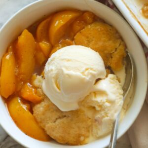 Warm and comforting peach cobbler made even easier with canned peaches