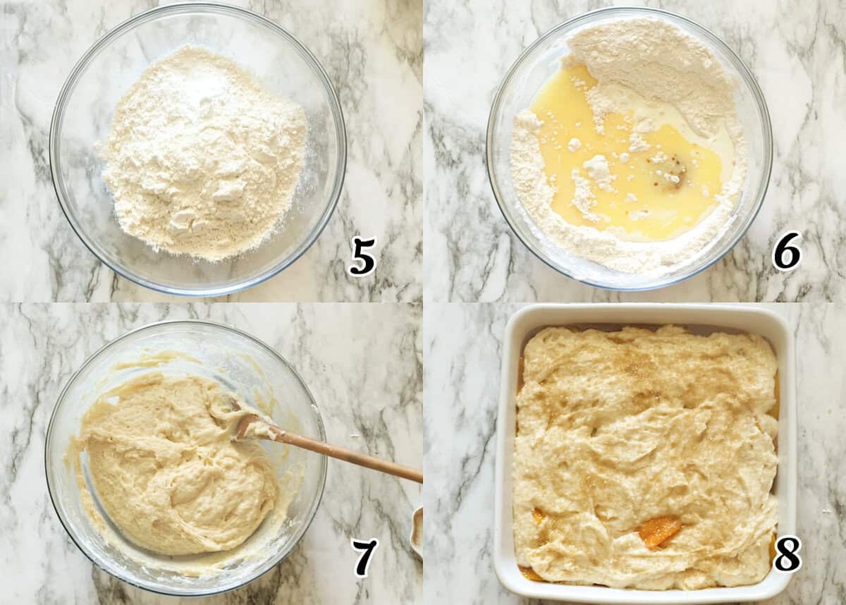 Make the cake topping batter, assemble, and bake