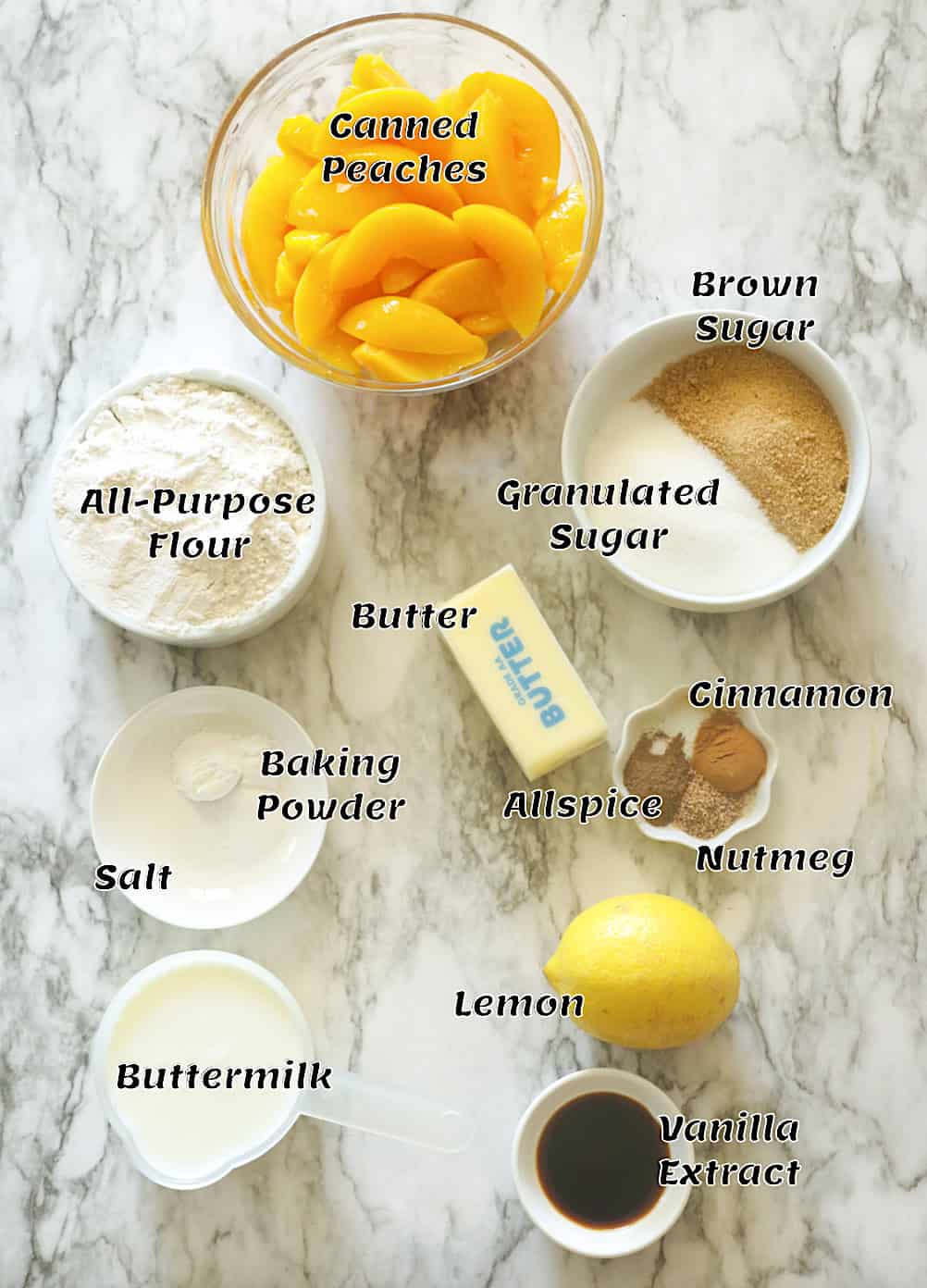 Ingredients for canned peach cobbler