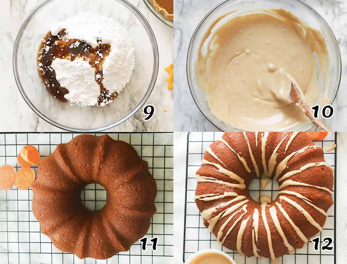 Make the caramel glaze and drizzle over your sweet potato pound cake