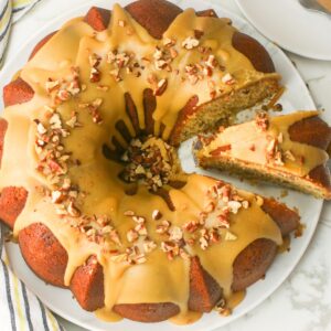 Serving up a slice of gorgeously tempting brown sugar caramel pound cake