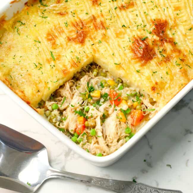 Serving up hearty shepherd's pie made with chicken