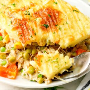 Forking into a crazy delicious piece of chicken shepherd's pie