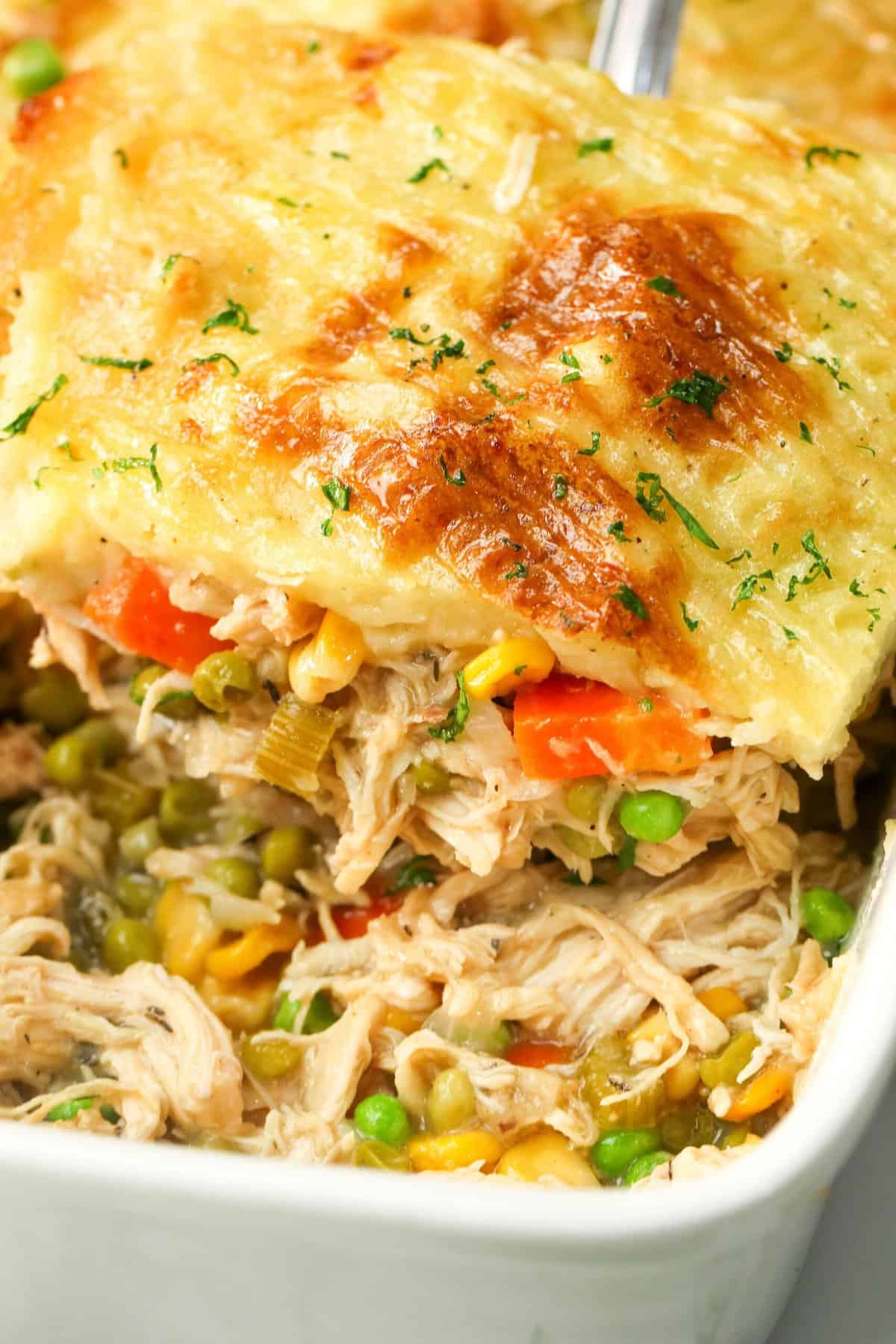 Serve hot shepherd's pie made with chicken