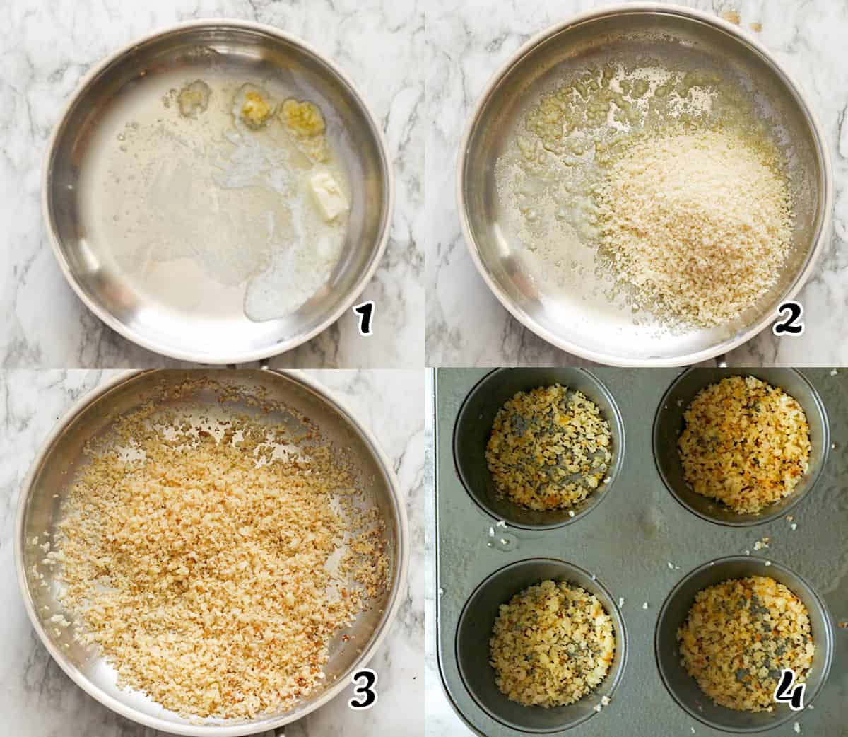 Make the breadcrumb mixture to line the bottom of the muffin tin well