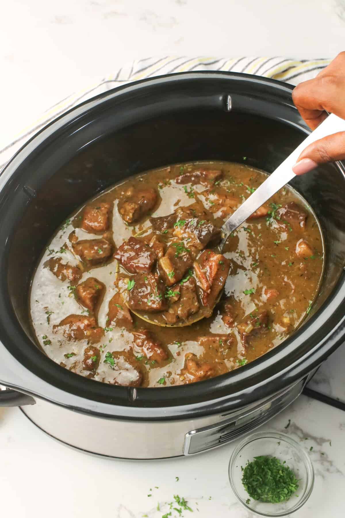 Serving up slow cooked beef tips for pure comforting goodness