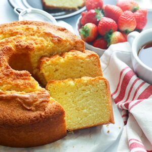 Slicing into a freshly baked Southern pound cake for a happy family