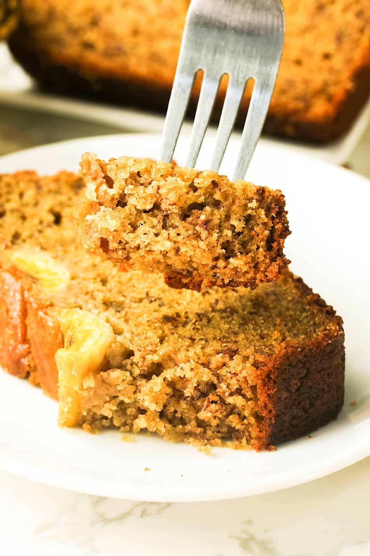 Demonstrate the decadent brown butter banana bread slice