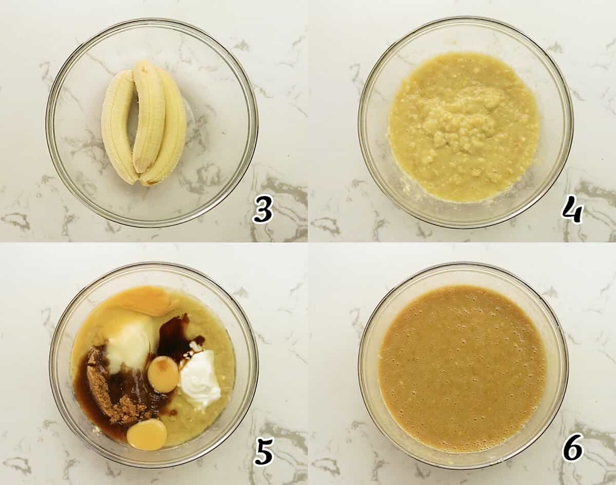 Mash the banana and stir the wet ingredients