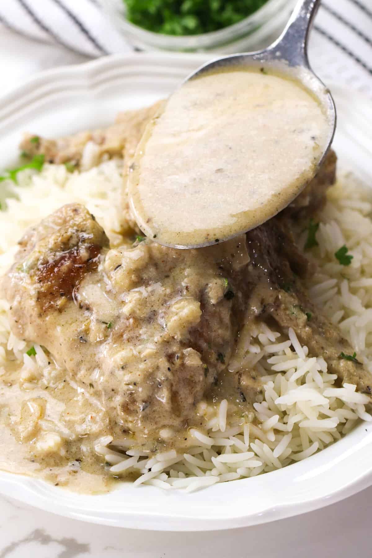 Smothered chicken wings with rice for a soul satisfying dinner